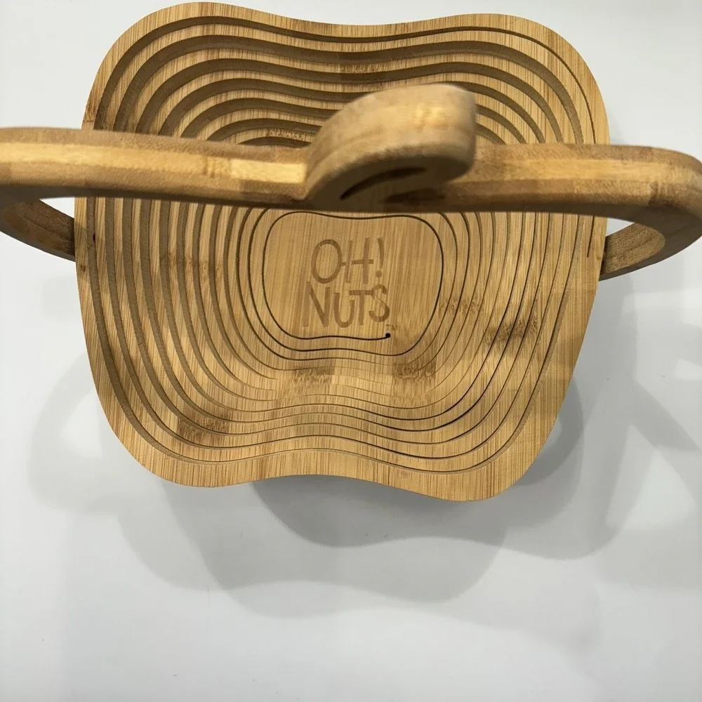 OH! NUTS Apple Shape CollapsibleWooden Basket Fruit Nut Bowl Trivet Centerpiece